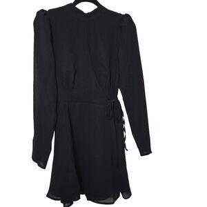 Miami Francescas Womens Black Mock Neck Tie Waist Wrap Dress Size Medium